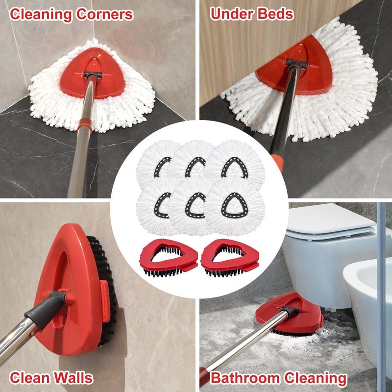 GFRED Mop Head Replacement Compatiable with Ocedar EasyWring 1-Tank System,Mircofiber Mop Heads Refill and Scrub Brush for O Cedar Easywring Spin Mop, 6 Pack Mop Refills & 2 Scrubber Head to Floor Cleaning - Image 5